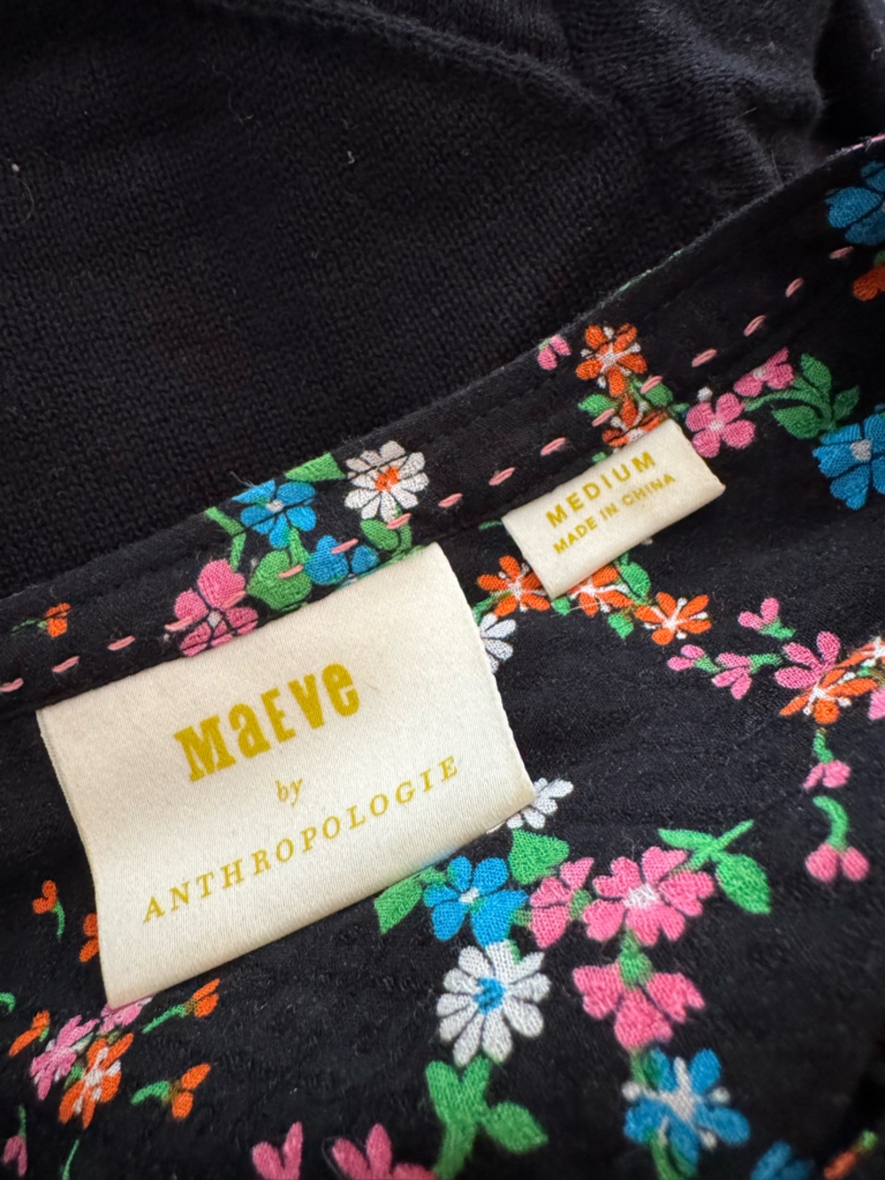 Maeve Anthropologie Avignon Black Multicolored Floral Button Down Medium - Picture 6 of 7